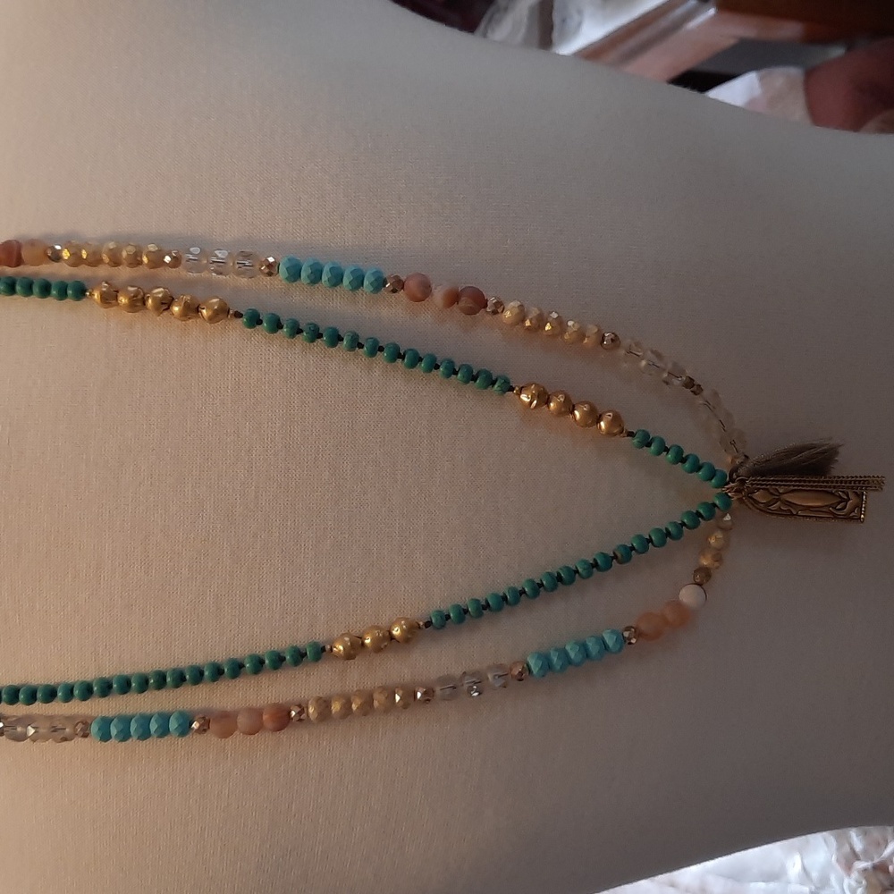 Womens long necklaces. 2 howlite, glass, stone bead, goldtone